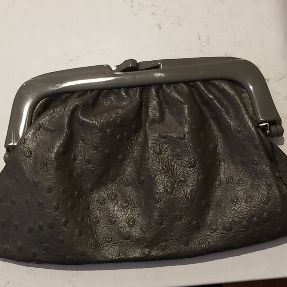Vintage Italian leather gray clutch